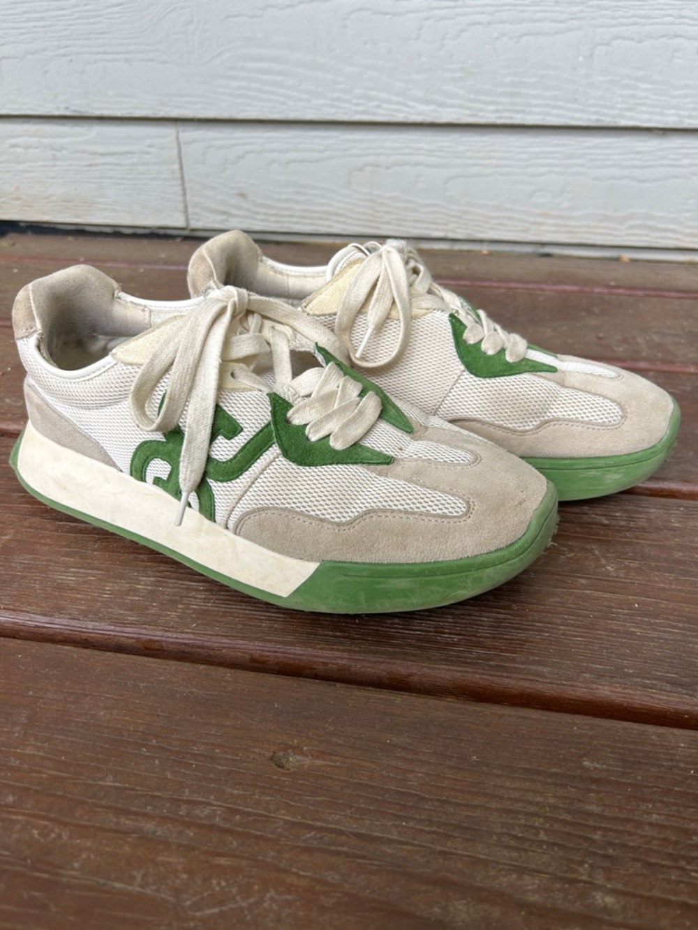 Sam Edelman Langley Beige and Green Athletic Sneakers, 8.5 - Picture 2 of 6